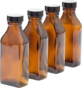 100ml Rectangular Amber Glass Bottle with Black Lids - Pack of 4