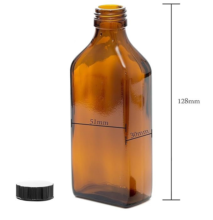 100ml Rectangular Amber Glass Bottle with Black Lids - Pack of 4