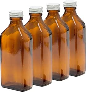 200ml Rectangular Amber Glass Bottles with Silver Lids  - Pack of 4