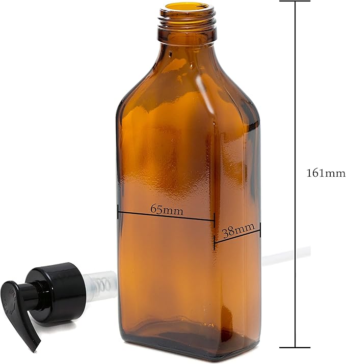 200ml Rectangular Amber Glass Bottles with Black Pumps  - Pack of 4