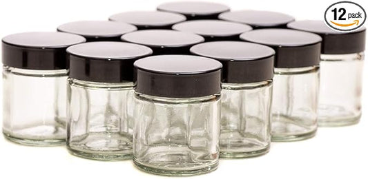 30ml Clear Glass Jars with Black Lids - Pack of 12