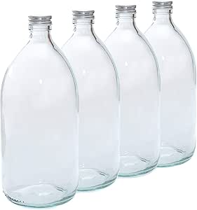 500ml Clear Glass Bottles with Silver Lids - Pack of 4